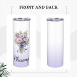Personalised Watercolour Birth Flower Bouquet 20oz Skinny Tumbler with Name and Straw Birthday Bridal Shower Gift for Women