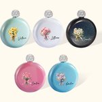 Personalised Glitter Birth Flower Bouquet 5oz Flask with Rhinestone Lid and Name Birthday Bridesmaid Party Gift for Her