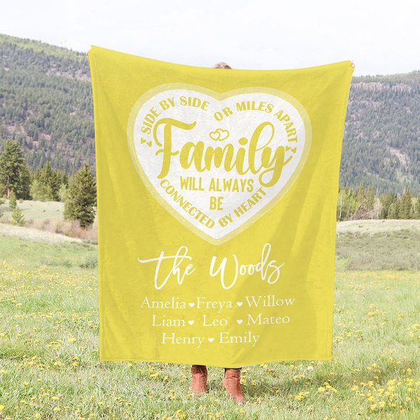 Personalised Family Will Always Be Connected By Heart Family Blanket with 1-24 Names Soft and Warm Birthday Housewarming Gift for Family