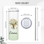 Personalised Watercolour Birth Flower Bouquet 20oz Skinny Tumbler with Name and Straw Birthday Bridal Shower Gift for Women