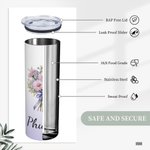 Personalised Watercolour Birth Flower Bouquet 20oz Skinny Tumbler with Name and Straw Birthday Bridal Shower Gift for Women
