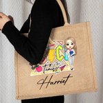 Personalisierte Bleistift Teach Tour Cartoon Zeichen wiederverwendbare Jute Tote Tasche mit Namen zurück zu Schule Wertschätzung umweltfreundliches Geschenk für Lehrer