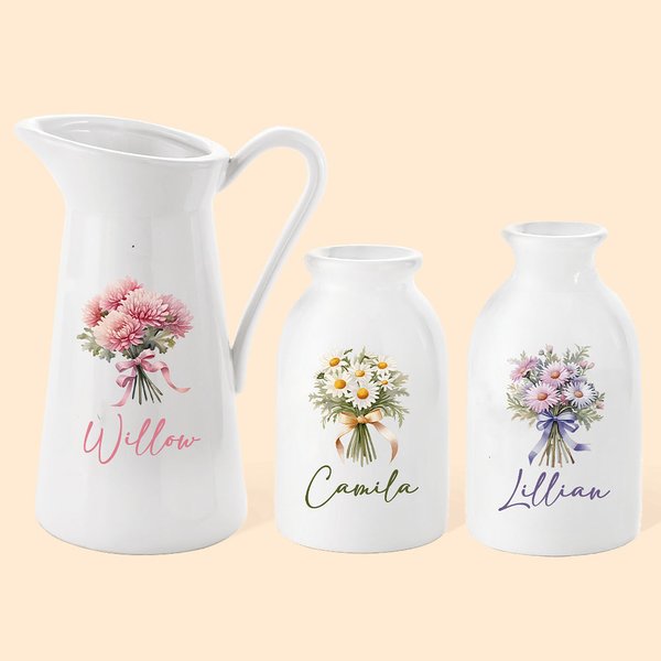 Gepersonaliseerde Geboorte Bloemen Boeket Keramische Vaas met Naam Home Decoratie Valentijnsdag Verjaardagscadeau voor vrouwen