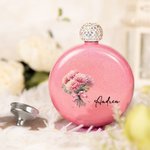 Personalised Glitter Birth Flower Bouquet 5oz Flask with Rhinestone Lid and Name Birthday Bridesmaid Party Gift for Her