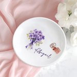 Personalized Birth Flower Bouquet Ring Dish Jewellery Tray with Name Birthday Bridesmaid Party Gift for Her
