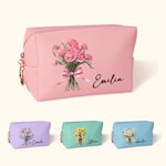 Personalisierte Leder Blumenstrauß Kosmetiktasche mit Geburtsblume und Namen Brautjungfer Schminktasche Geburtstag Geschenk für sie