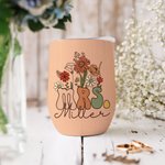 Personalisierte Vintage Wildblumen Frau 12oz Wein Becher mit Namen und Strohhalm Reinigungsbürste Hochzeit zurück zu Schule Geschenk für Braut Lehrer