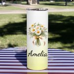 Personalised Watercolour Birth Flower Bouquet 20oz Skinny Tumbler with Name and Straw Birthday Bridal Shower Gift for Women