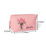 Personalised Leather Birth Flower Bouquet Makeup Bag with Name Bridesmaid Birthday Gift for Her