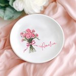 Personalized Birth Flower Bouquet Ring Dish Jewellery Tray with Name Birthday Bridesmaid Party Gift for Her