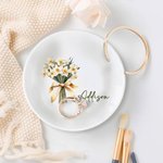 Personalized Birth Flower Bouquet Ring Dish Jewellery Tray with Name Birthday Bridesmaid Party Gift for Her