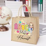 Personalisierte Bleistift Teach Tour Cartoon Zeichen wiederverwendbare Jute Tote Tasche mit Namen zurück zu Schule Wertschätzung umweltfreundliches Geschenk für Lehrer