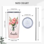 Personalized Gradient Colour Bow Birth Flower Bouquet 20oz Name Tumbler with Straw Anniversary Birthday Gift for Her