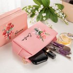 Personalisierte Leder Blumenstrauß Kosmetiktasche mit Geburtsblume und Namen Brautjungfer Schminktasche Geburtstag Geschenk für sie