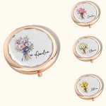 Personalised Portable Birth Flower Makeup Mirror with Name Wedding Bridal Shower Gift for Women