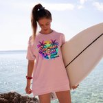 Personalized Rainbow Cartoon Summer Vibes T-shirt with Name Holiday Beach Party Gift for Her