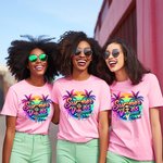 Personalized Rainbow Cartoon Summer Vibes T-shirt with Name Holiday Beach Party Gift for Her