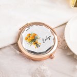 Personalised Portable Birth Flower Makeup Mirror with Name Wedding Bridal Shower Gift for Women