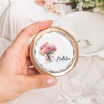Personalised Portable Birth Flower Makeup Mirror with Name Wedding Bridal Shower Gift for Women