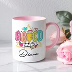 Spersonalizowany kubek ceramiczny ABCD Teacher Tour Retro Neon Letter 11oz 15oz z imieniem i nazwiskiem Powrót do szkoły Prezent dla nauczyciela