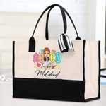 Personalised Retro ABCD Teacher Tour Cartoon Character Canvas Tote Bag with Name Appreciation Back to School Travel Gift for Teacher