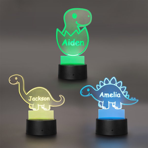 Lindo dinosaurio personalizado 7 colores cambian de acrílico LED luz de la noche con el nombre y la base Dormitorio Decoración Cumpleaños Día del Niño Regalo para los niños