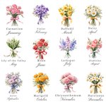Personalised Colourful Birth Flower Bouquet Portable Leather Makeup Brush Bag with 8 Makeup Brushes Bridal Party Travel Birthday Gift for Her