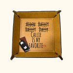 Personalized Funny Favorite Child Foldable Leather Catchall Snap Tray with Name Desktop Storage Organizer Birthday Gift for Father Grandfather