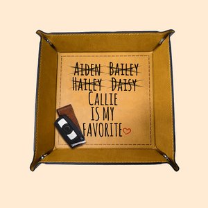 Personalised Funny Favorite Child Foldable Leather Catchall Snap Tray with Name Desktop Storage Organizer Birthday Gift for Father Grandfather