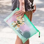 Personalisierte bunte Geburt Blumenstrauß Mesh Zipper Pouch wasserdicht Strand Tasche mit Namen Brautjungfer Bachelorette Party Hochzeit Geschenk für sie