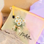 Personalisierte bunte Geburt Blumenstrauß Mesh Zipper Pouch wasserdicht Strand Tasche mit Namen Brautjungfer Bachelorette Party Hochzeit Geschenk für sie