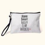 Personalizzato bambino preferito lino Wristlet Makeup Bag con i nomi divertente regalo di compleanno per la mamma nonna