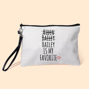 Personalised Favorite Child Linen Wristlet Makeup Bag with Names Funny Birthday Gift for Mom Grandma