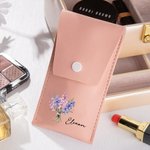 Personalised Colourful Birth Flower Bouquet Portable Leather Makeup Brush Bag with 8 Makeup Brushes Bridal Party Travel Birthday Gift for Her