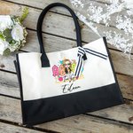 Personalised Retro ABCD Teacher Tour Cartoon Character Canvas Tote Bag with Name Appreciation Back to School Travel Gift for Teacher