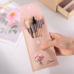 Personalised Colourful Birth Flower Bouquet Portable Leather Makeup Brush Bag with 8 Makeup Brushes Bridal Party Travel Birthday Gift for Her
