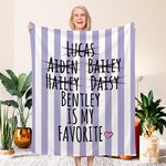 Personalised Favorite Child Muticolour Striped Name Blanket Funny Birthday Family Gift for Dad Mom Grandparents