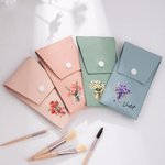 Personalised Colourful Birth Flower Bouquet Portable Leather Makeup Brush Bag with 8 Makeup Brushes Bridal Party Travel Birthday Gift for Her