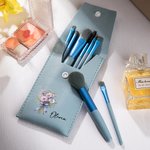 Personalised Colourful Birth Flower Bouquet Portable Leather Makeup Brush Bag with 8 Makeup Brushes Bridal Party Travel Birthday Gift for Her