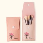 Personalised Colourful Birth Flower Bouquet Portable Leather Makeup Brush Bag with 8 Makeup Brushes Bridal Party Travel Birthday Gift for Her