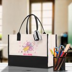 Personalisierte Bleistift Coquette großen Namen Canvas Tote Bag mit wasserdichtem Futter zurück zur Schule Geburtstag Geschenk für Lehrer