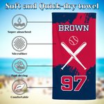 Serviette de Plage Baseball Personnalisée avec Nom et Numéro Cadeau Anniversaire Voyage d'Été pour Amateur de Sport