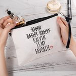 Personalizzato bambino preferito lino Wristlet Makeup Bag con i nomi divertente regalo di compleanno per la mamma nonna