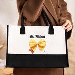 Personalisierte Bleistift Coquette großen Namen Canvas Tote Bag mit wasserdichtem Futter zurück zur Schule Geburtstag Geschenk für Lehrer