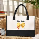 Personalisierte Bleistift Coquette großen Namen Canvas Tote Bag mit wasserdichtem Futter zurück zur Schule Geburtstag Geschenk für Lehrer