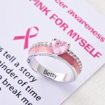 Henkilökohtainen minä Wear for Myself Heart Birthstone nauha sormus kaiverrettu nimi ja Affirmation Card Cancer Awareness Survivor lahja naisille