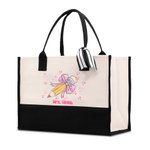 Personalisierte Bleistift Coquette großen Namen Canvas Tote Bag mit wasserdichtem Futter zurück zur Schule Geburtstag Geschenk für Lehrer