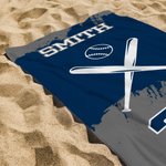 Serviette de Plage Baseball Personnalisée avec Nom et Numéro Cadeau Anniversaire Voyage d'Été pour Amateur de Sport