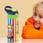Bouteille d'Eau Personnalisée avec Personnage Fleur de Naissance et Nom Gobelet avec Paille et Couvercle Cadeau Rentrée des Classes pour Fille Garçon