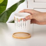Pot de Fleurs en Céramique Personnalisé avec 1-16 Noms et Fleurs de Naissance Base en Bambou Cadeau Anniversaire Fête des Mères pour Maman Grand-Mère